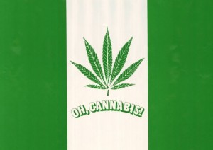 De Canadese vlag in het groen, met een cannabisblad in plaats van het esdoornblad.