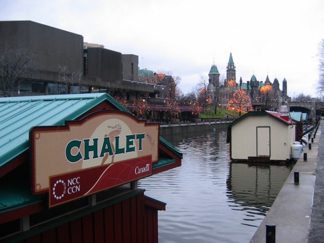 The barges for skate rentals on Ottawa's Rideau Canal are deserted.