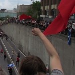 Demonstranten tijdens de protestmars om de honderdste dag te markeren van de studentenboycot in Quebec.