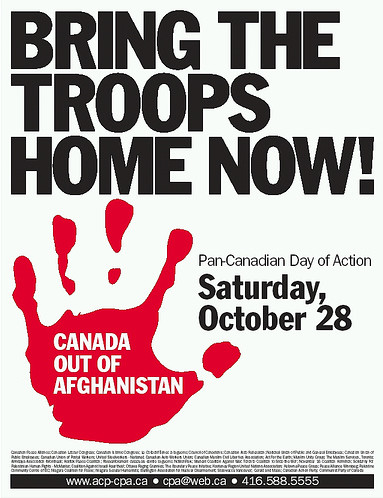 Affiche voor de National Actiedag tegen Canadese deelname aan het conflict in Afghanistan.