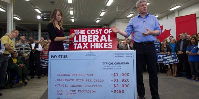 Canadian Prime Minister Stephen Harper during a campaign stop for today's general election (Canadian Press photo)
