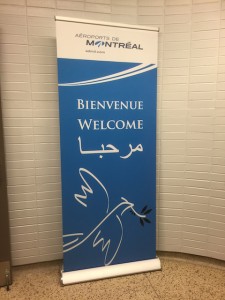 Welkomstwoord aan Syrische vluchtelingen op het vliegveld van Montreal