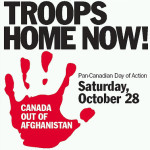 Affiche voor de National Actiedag tegen Canadese deelname aan het conflict in Afghanistan.